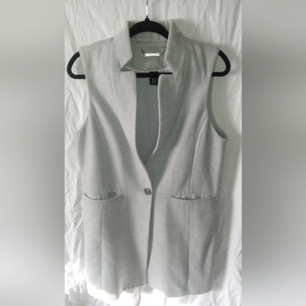 Long Vest the Fit is very tailored.  White House / Black Market 12.